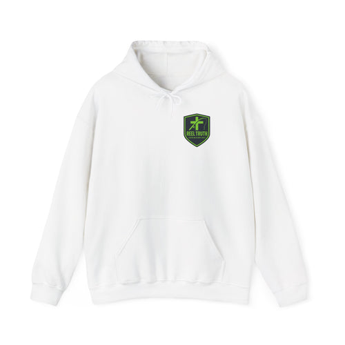 Reel Truth Fishing Shield Hoodie — Green Logo Pullover